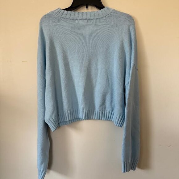 NWT Sincerely Jules Women M Oui Oversized Cropped Sweater Top in Light Blue - Picture 2 of 3
